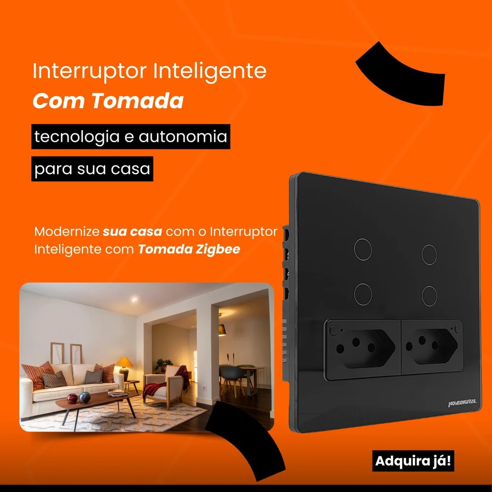Imagem 2 de 5 do produto Interruptor Zigbee Inteligente Com 4 Teclas 2 Tomadas 10a Compativel Com Google Home  Alexa (preto)