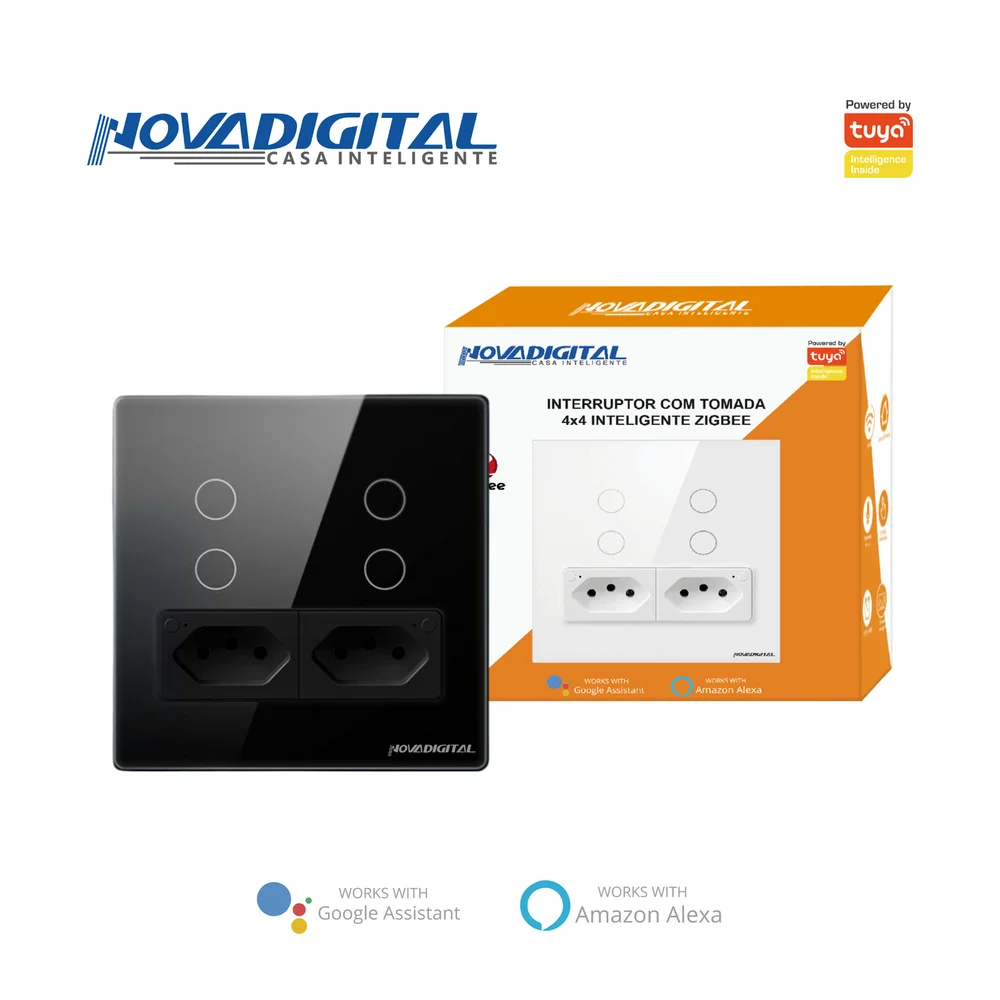 Imagem 4 de 5 do produto Interruptor Zigbee Inteligente Com 4 Teclas 2 Tomadas 10a Compativel Com Google Home  Alexa (preto)