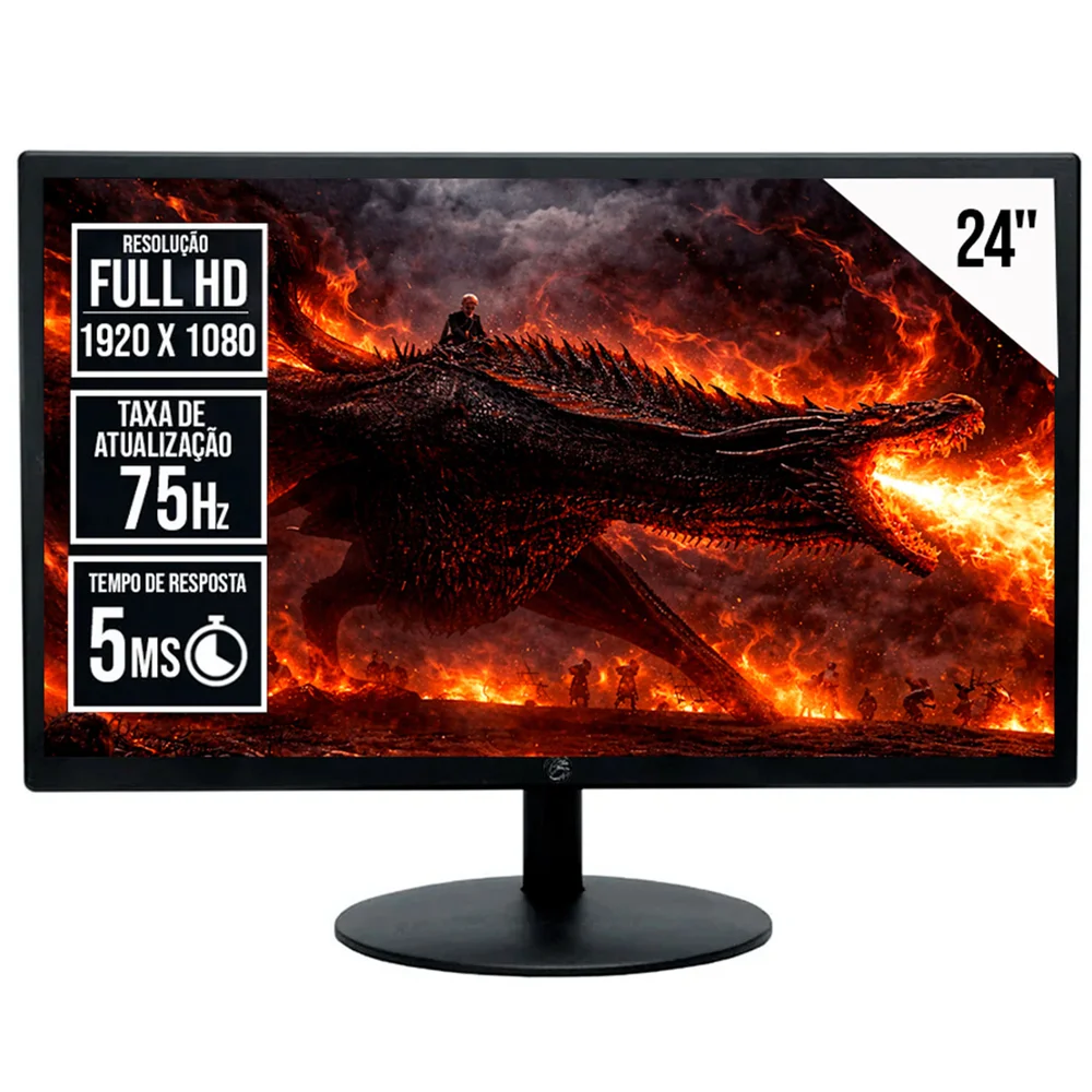 Monitor LED Brazil PC 24" 24wr-75, Full Hd 1920x1080, HDMI, Vga E Vesa, Widescreen, 75hz, 5ms - Preto