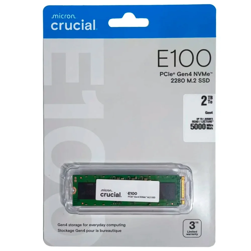 SSD Crucial E100 2TB, M.2 Nvme, PCie Gen4, Leitura Até 5000mb/s E Gravação Até 4500mb/s - Ct2000e100ssd8 SSD Crucial E100 2TB, M.2 Nvme, PCie Gen4, Leitura Até 5000mb/s E Gravação Até 4500mb/s - Ct2000e100ssd8