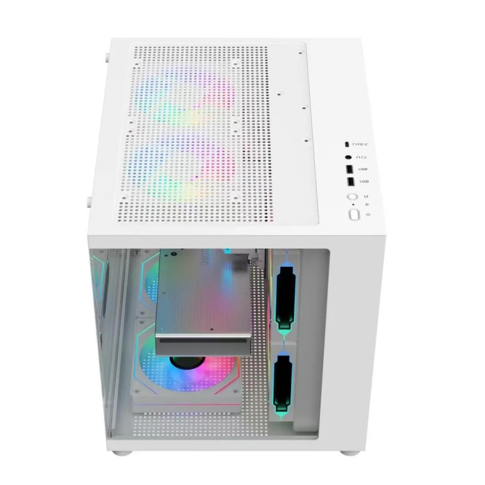 Imagem 2 de 4 do produto Gabinete Gamer Aquário M-atx - Usb Tipo C - Branco G-fire- Vidro, Sem Fonte/fans, Cg300w