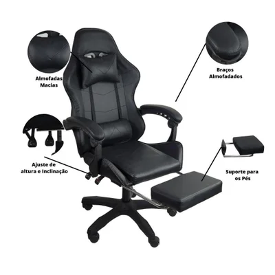 Cadeira Gamer Stillus Oficial Apoio Para Pés Preto — foto 6