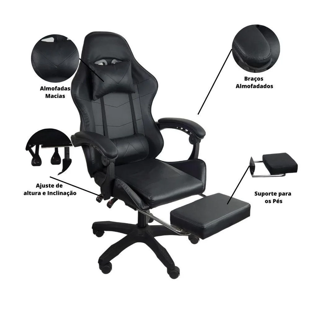 Imagem 5 de 5 do produto Cadeira Gamer Stillus Oficial Apoio Para Pés Preto