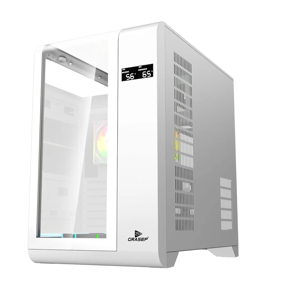 Imagem 2 de 4 do produto Gabinete Gamer Mid Tower Vidro Temperado Curvado White Atx/m-atx/itx Sem Fonte Com 4 Fans RGB Plus D-atx05
