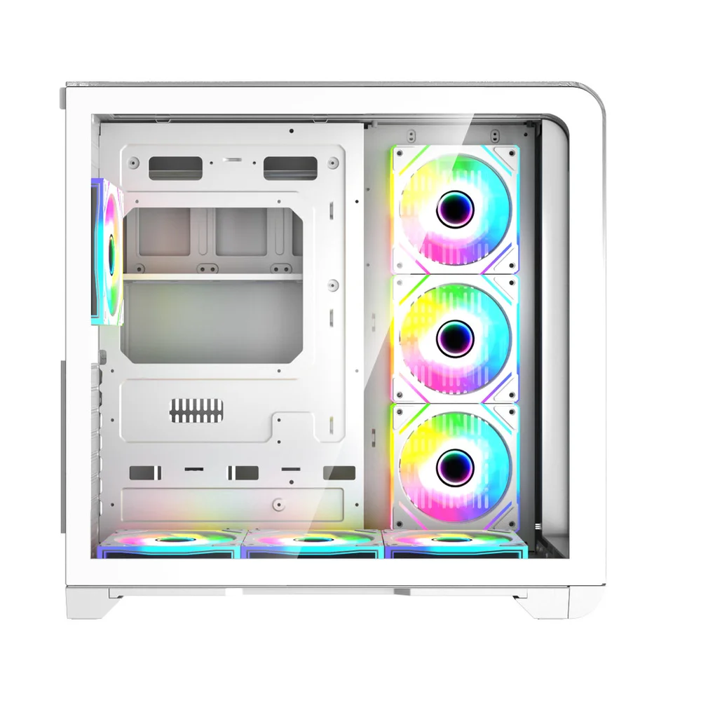 Imagem 3 de 4 do produto Gabinete Gamer Mid Tower Vidro Temperado Curvado White Atx/m-atx/itx Sem Fonte Com 4 Fans RGB Plus D-atx05