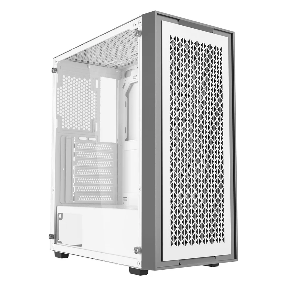 Gabinete Gamer Bluecase Bg-050 X-frame, Sem Fonte, 3 Fans, ARGB, Lateral De Vidro, Branco E Cinza
