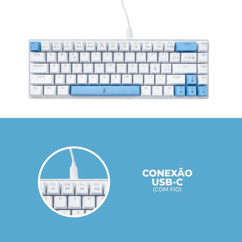 Imagem 5 de 5 do produto Teclado Gamer Mecânico RGB Compacto 68 Teclas, Cabo Usb-c Removível, Ideal Para Jogos E Trabalho, Alta Performance