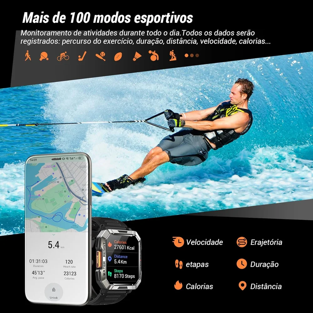 Relógio Inteligente Militar Masculino,my Watch De Chamadas Bluetooth,bateria De 100 Dias 8