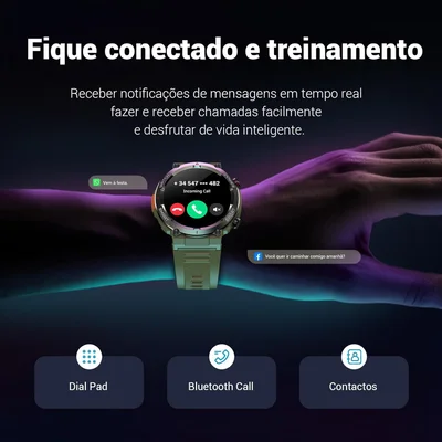 Smartwatch Militar Blackview Bateria 100 Dias, Lanterna LED, Bússola, 150+ Modos Esportivos, Ip68 15