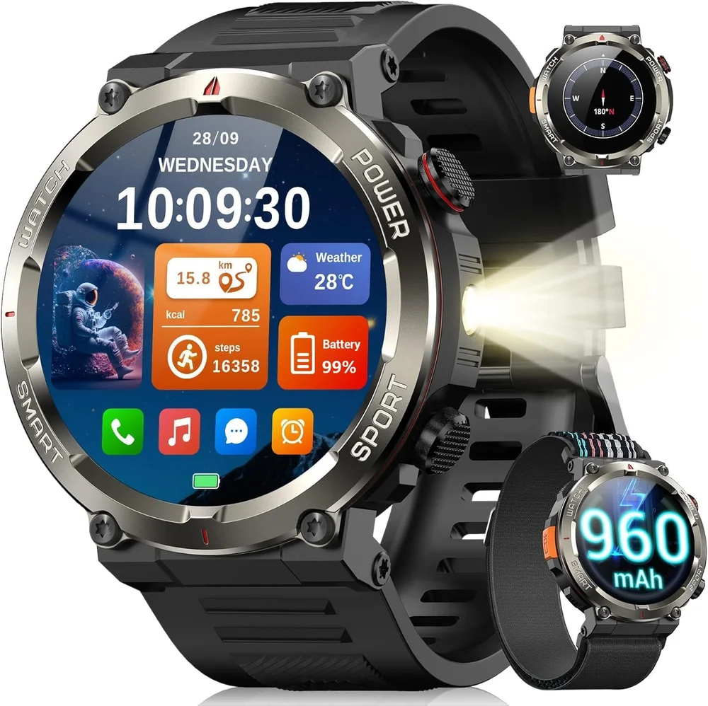 Smartwatch Militar Blackview Bateria 100 Dias, Lanterna LED, Bússola, 150+ Modos Esportivos, Ip68 4