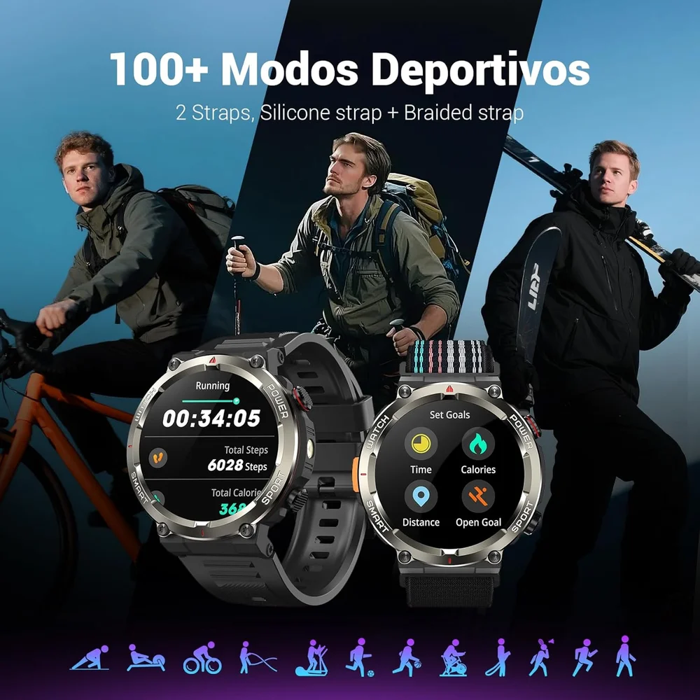 Smartwatch Militar Blackview Bateria 100 Dias, Lanterna LED, Bússola, 150+ Modos Esportivos, Ip68 6
