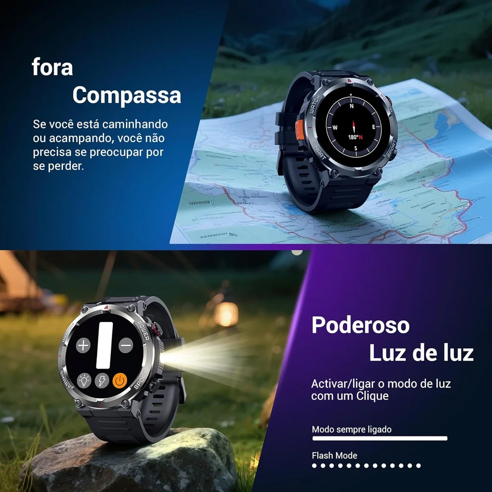 Smartwatch Militar Blackview Bateria 100 Dias, Lanterna LED, Bússola, 150+ Modos Esportivos, Ip68 8