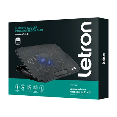 Suporte Cooler Para Notebook Letron N106-1fan - Slim, Ergonômico E Retrátil Com LED Azul