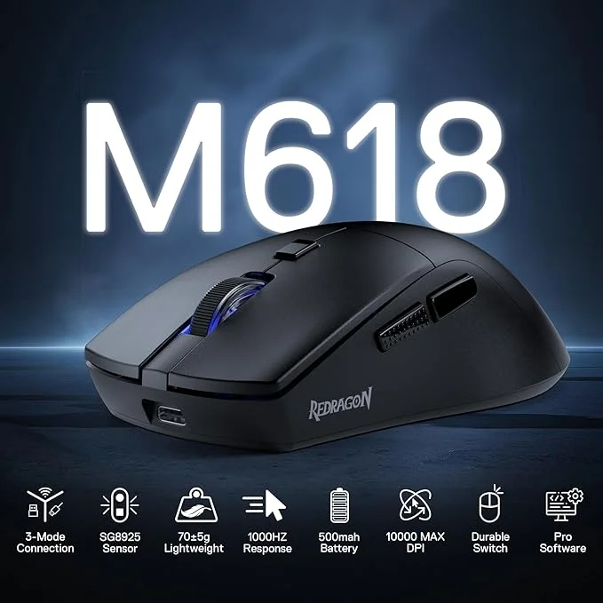 Imagem 2 de 5 do produto Mouse Gamer Redragon Azzmach Lite Tri-mode Ultra-leve Preto M618-lit