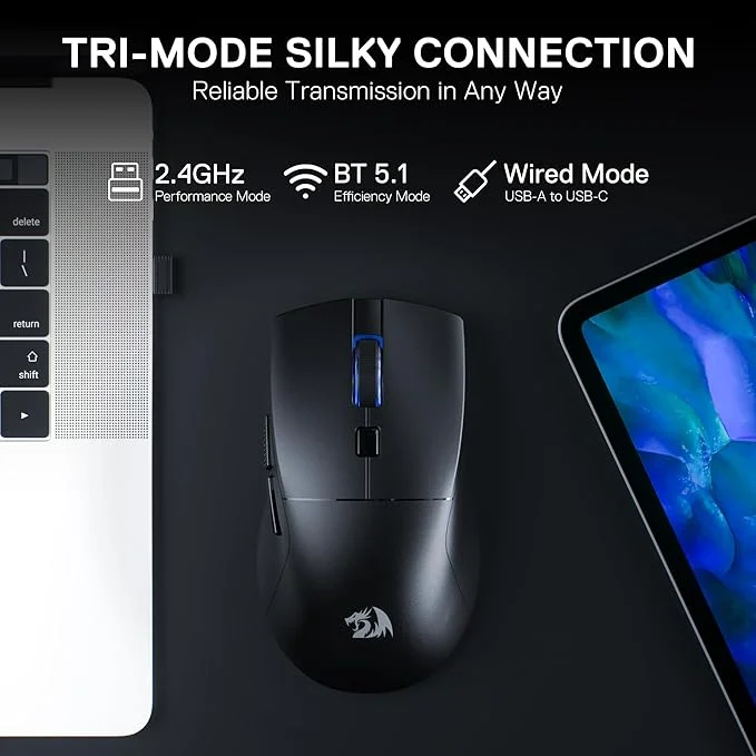 Imagem 4 de 5 do produto Mouse Gamer Redragon Azzmach Lite Tri-mode Ultra-leve Preto M618-lit
