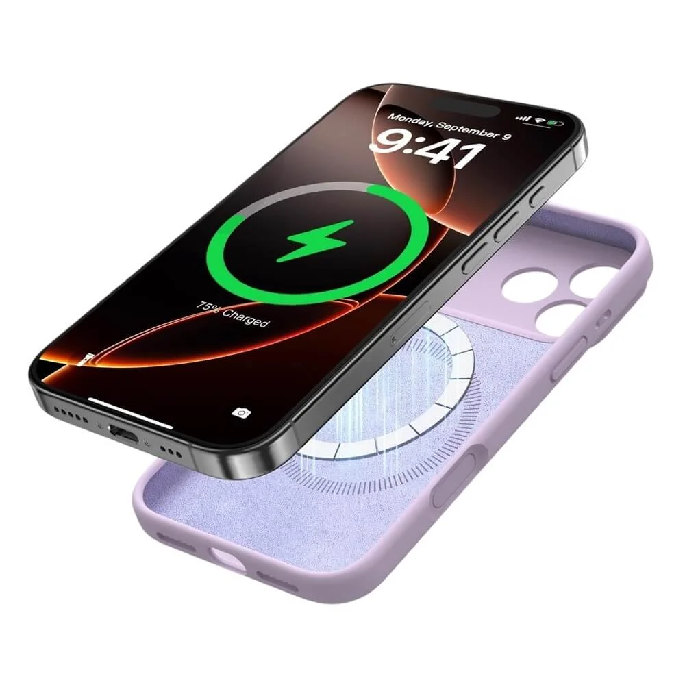 Imagem 2 de 5 do produto Capa Capinha Protetora de Silicone com Interior em Microfibra Compatível com Magsafe para o iPhone 17 Pro Max Cor: Lilás