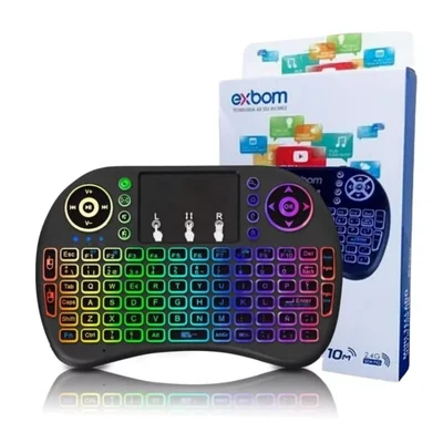 Mini Teclado Mouse Touch Sem Fio Tv Box Wireless Com Luz Backlit