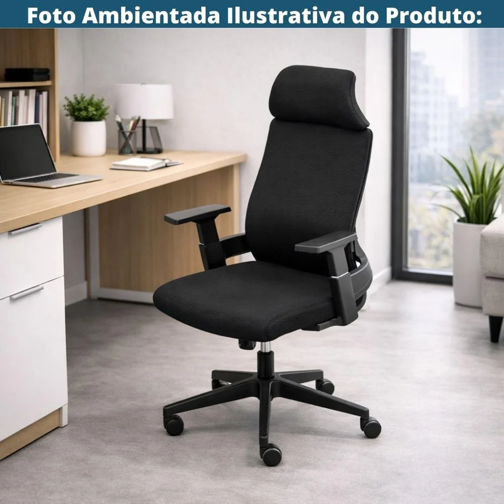 Imagem 3 de 5 do produto Cadeira De Escritório Presidente Giratória Lyon Tela Soft Touch Ny Preta Base Rodízio