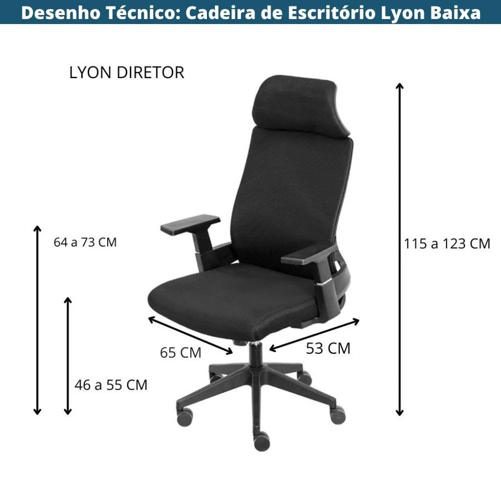 Imagem 5 de 5 do produto Cadeira De Escritório Presidente Giratória Lyon Tela Soft Touch Ny Preta Base Rodízio