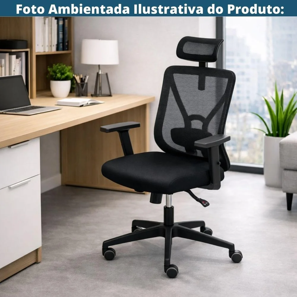 Imagem 4 de 5 do produto Cadeira De Escritório Nr-17 Presidente Giratória Bolonha Tela Soft Touch Preta Base Rodízio
