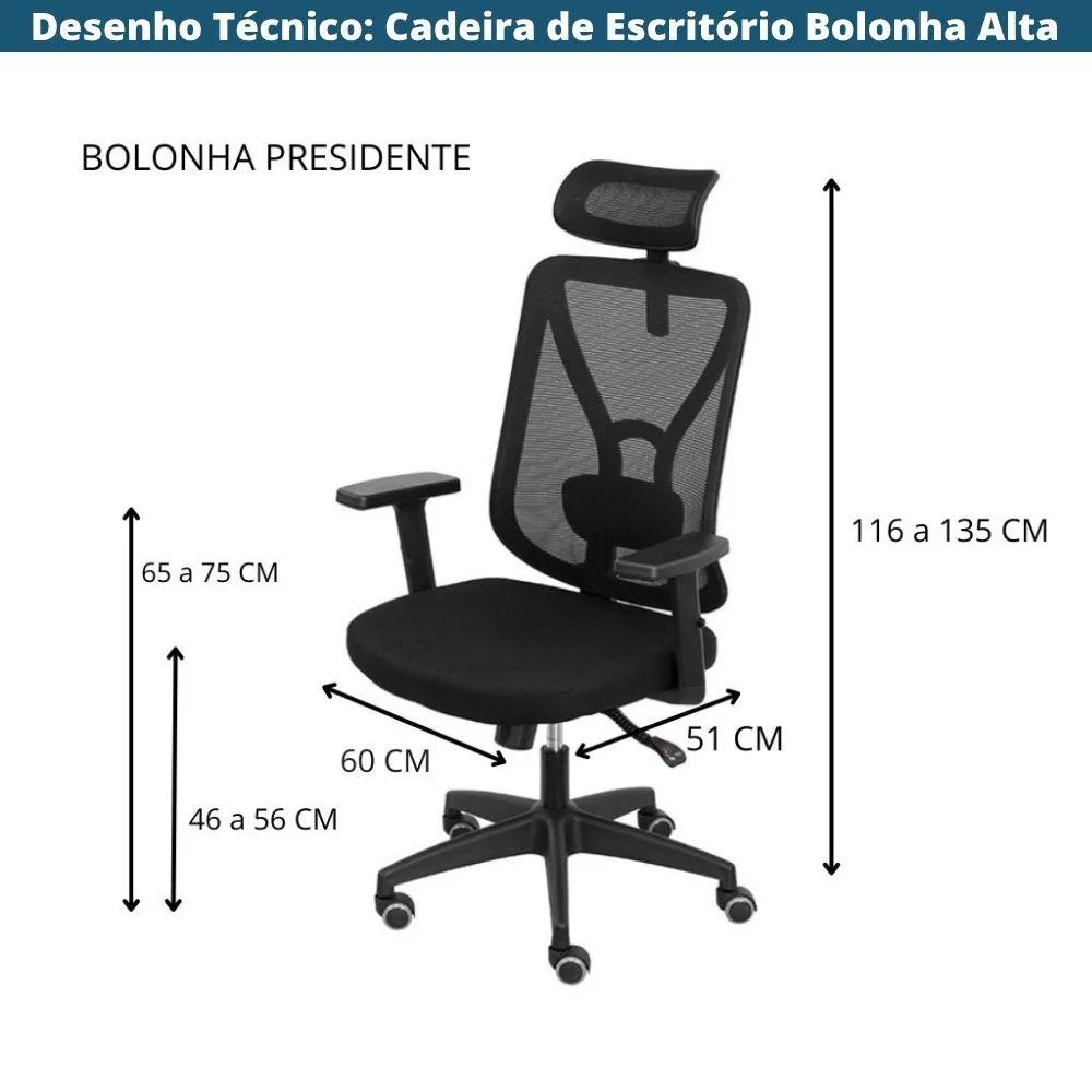 Imagem 5 de 5 do produto Cadeira De Escritório Nr-17 Presidente Giratória Bolonha Tela Soft Touch Preta Base Rodízio