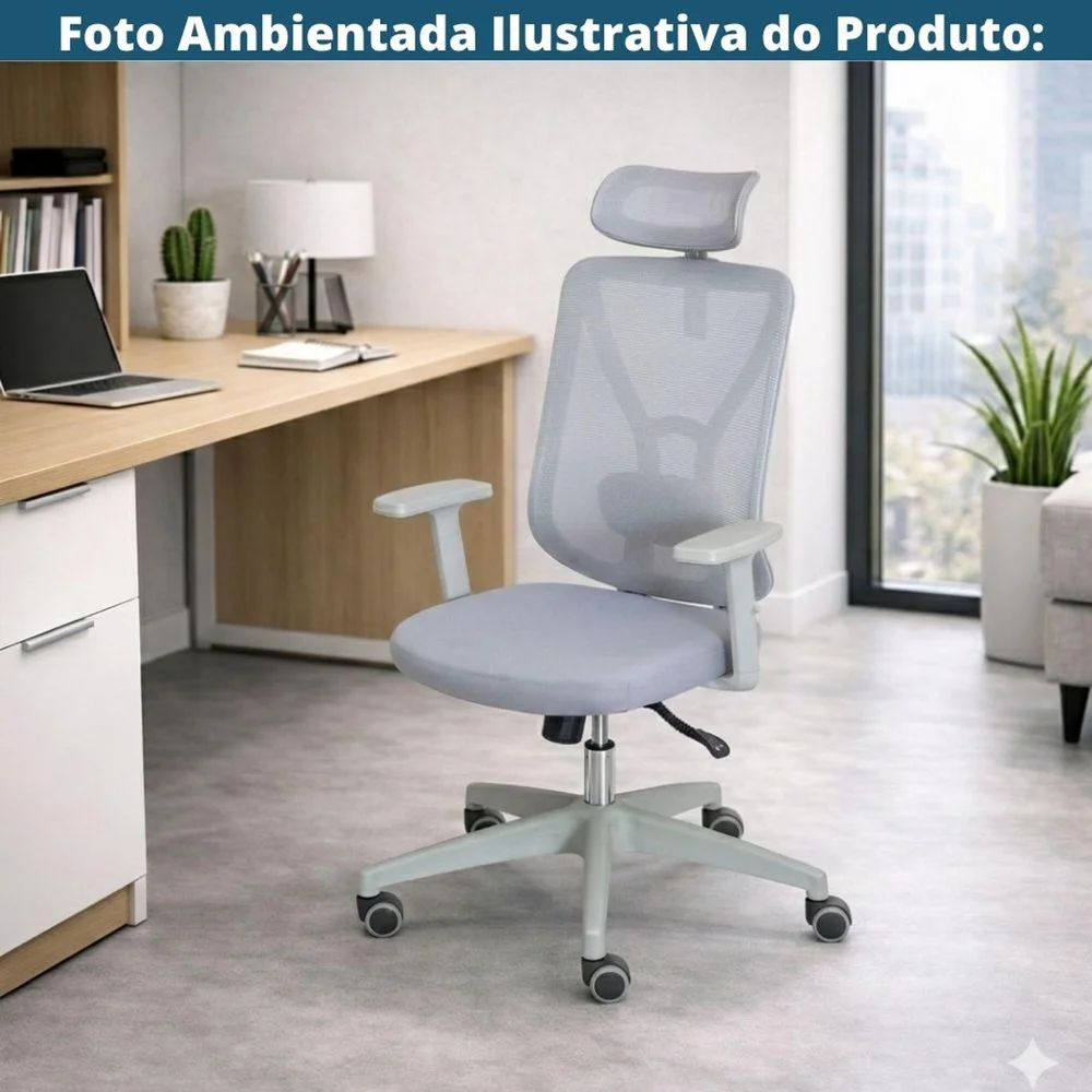 Imagem 4 de 5 do produto Cadeira De Escritório Nr-17 Presidente Giratória Bolonha Tela Soft Touch Cinza Base Rodízio