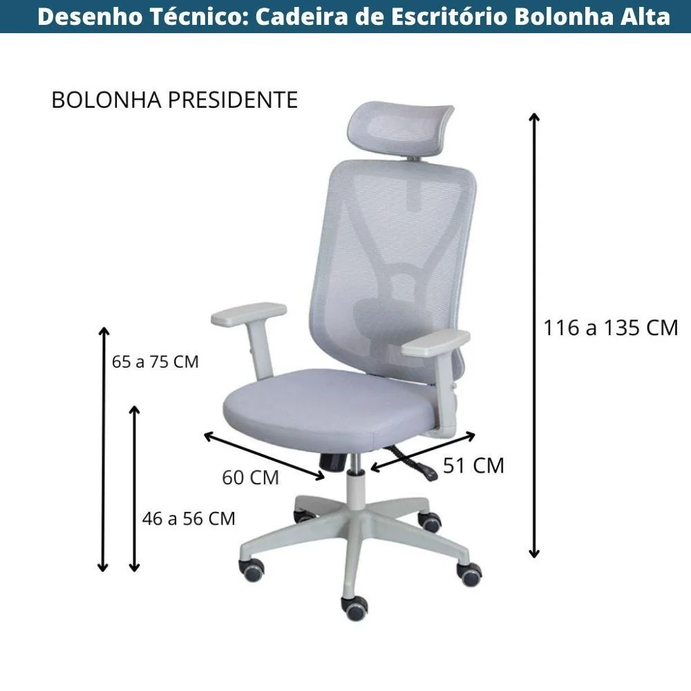 Imagem 5 de 5 do produto Cadeira De Escritório Nr-17 Presidente Giratória Bolonha Tela Soft Touch Cinza Base Rodízio