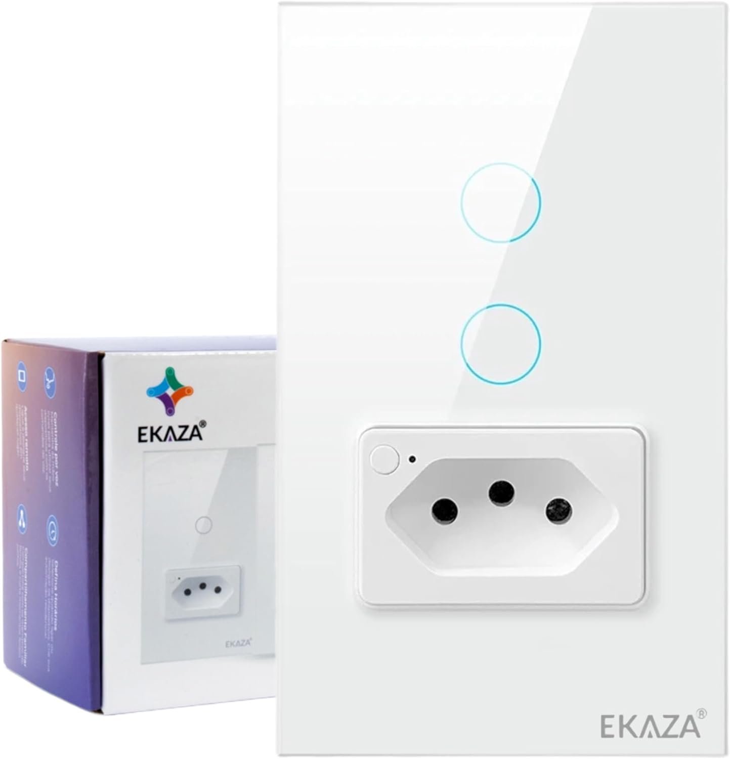 Interruptor Inteligente 2 Botões Touch C\ Tomada 20a Wi-fi Branco Google Home E Alexa Ekat-t218-2wb