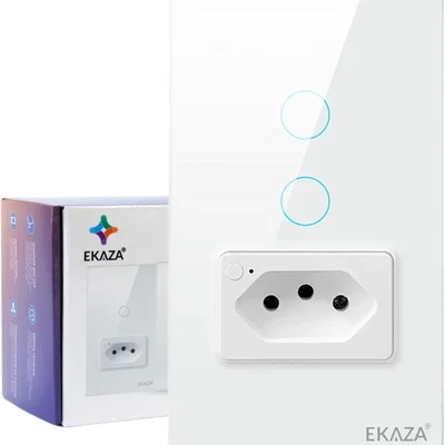 Interruptor Inteligente 2 Botões Touch C\ Tomada 20a Wi-fi Branco Google Home E Alexa Ekat-t218-2wb
