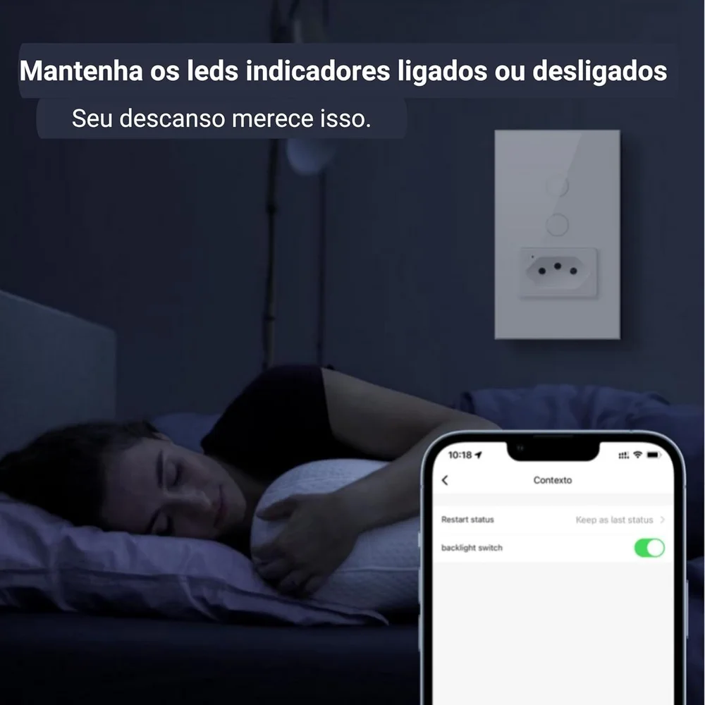 Imagem 2 de 5 do produto Interruptor Inteligente 2 Botões Touch C\ Tomada 20a Wi-fi Branco Google Home E Alexa Ekat-t218-2wb