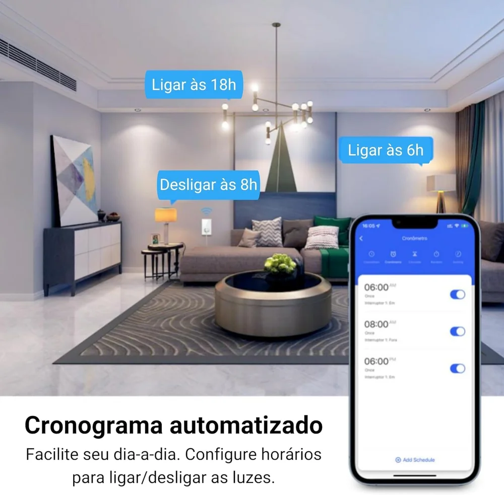 Imagem 4 de 5 do produto Interruptor Inteligente 2 Botões Touch C\ Tomada 20a Wi-fi Branco Google Home E Alexa Ekat-t218-2wb
