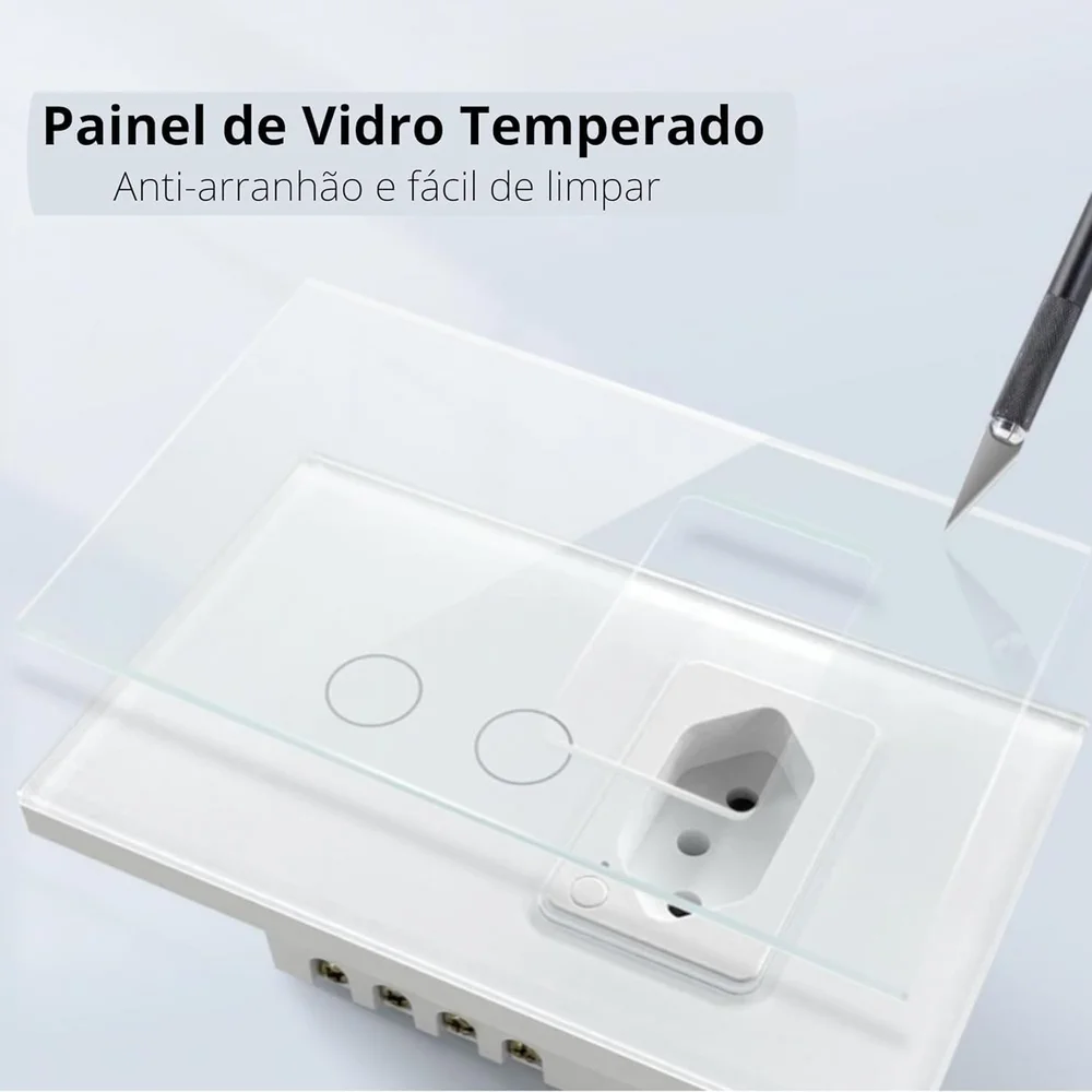 Imagem 5 de 5 do produto Interruptor Inteligente 2 Botões Touch C\ Tomada 20a Wi-fi Branco Google Home E Alexa Ekat-t218-2wb