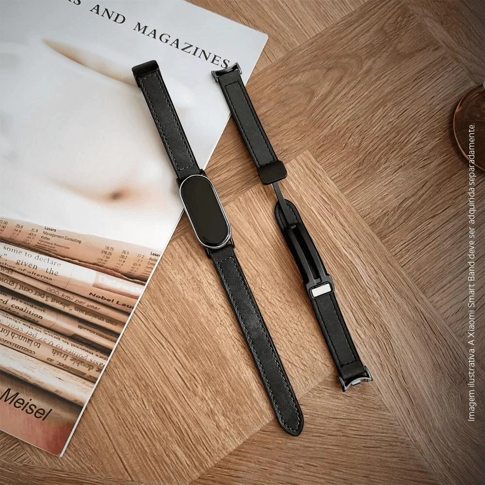 Imagem 2 de 4 do produto Bracelete De Couro C/ Fecho Magnético P/ Xiaomi Band 8/9/10