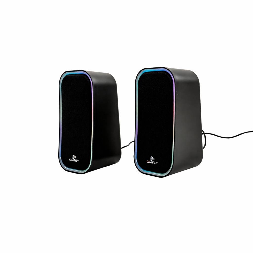Caixa De Som RGB Para Computador 6w Rms Com Entrada P2 E Usb E Controle De Volume