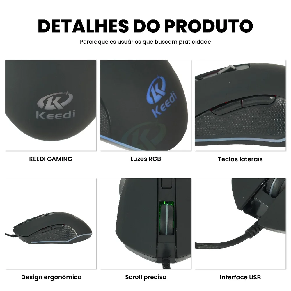 Imagem 5 de 5 do produto Mouse Gamer RGB 6 Teclas Oferece 4 Níveis De Dpi Keedi Mou904