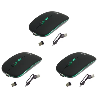 Kit 3 Mouses Sem Fio Recarregável Mega M185 Com LED Dpi Ajustável