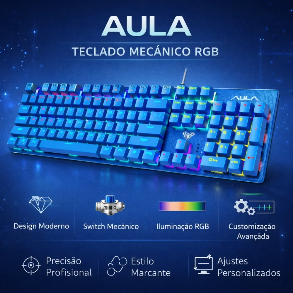 Imagem 2 de 5 do produto Teclado Mecânico Aula S2022 RGB Switch Blue Usb Layout Us Gamer
