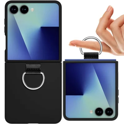 Capa Protetora para o Samsung Galaxy Z Flip 7 com Anel (Ring Holder) - Proteção Contra Quedas e Compatível com Carregamento Sem Fio | Cor: Preto
