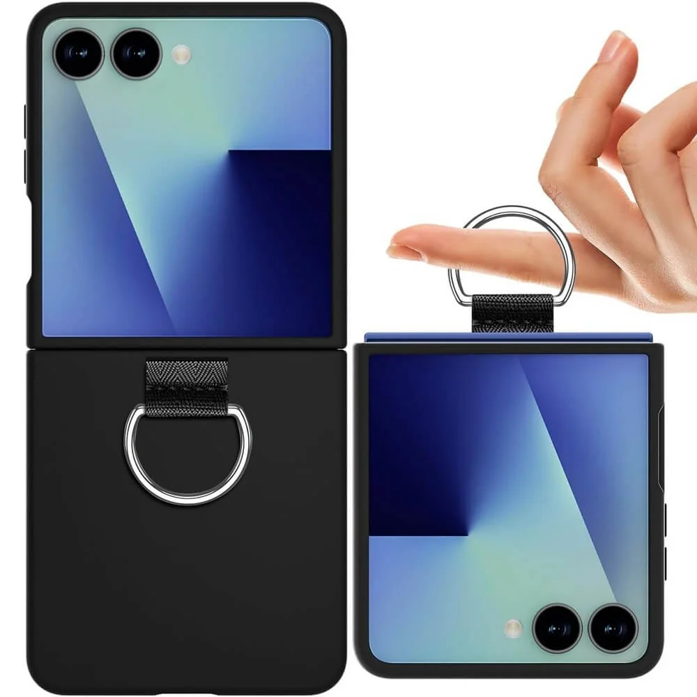 Capa Protetora para o Samsung Galaxy Z Flip 7 com Anel (Ring Holder) - Proteção Contra Quedas e Compatível com Carregamento Sem Fio | Cor: Preto