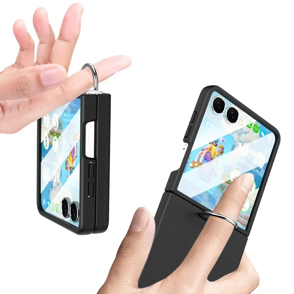 Imagem 3 de 5 do produto Capa Protetora para o Samsung Galaxy Z Flip 7 com Anel (Ring Holder) - Proteção Contra Quedas e Compatível com Carregamento Sem Fio | Cor: Preto
