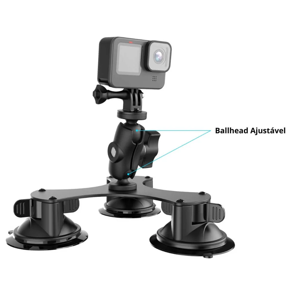 Ventosa Tripla Para Gopro E Câmeras Similares