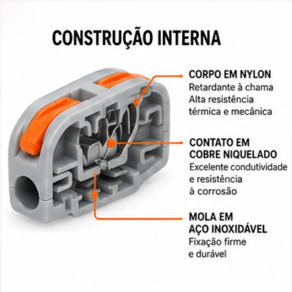 Imagem 3 de 5 do produto Kit 10 Conector Borne Emenda Rápida Alavanca 2 Vias 32a 600v Cinza