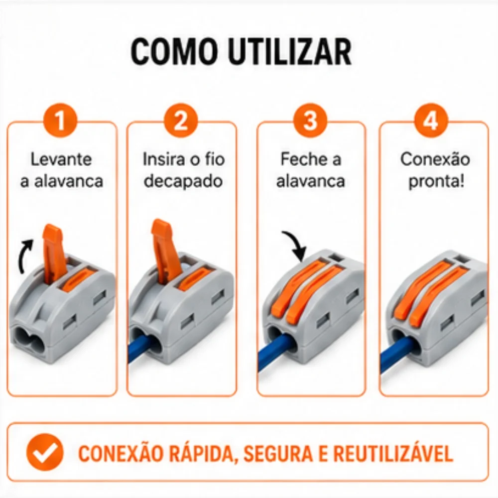 Imagem 4 de 5 do produto Kit 10 Conector Borne Emenda Rápida Alavanca 2 Vias 32a 600v Cinza