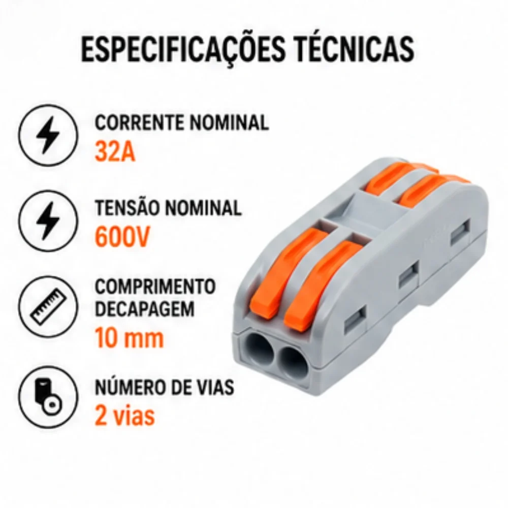 Imagem 5 de 5 do produto Kit 10 Conector Borne Emenda Rápida Alavanca 2 Vias 32a 600v Cinza