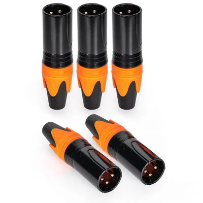 Kit Com 5 Conectores Xlr Macho Linha Profissional Laranja