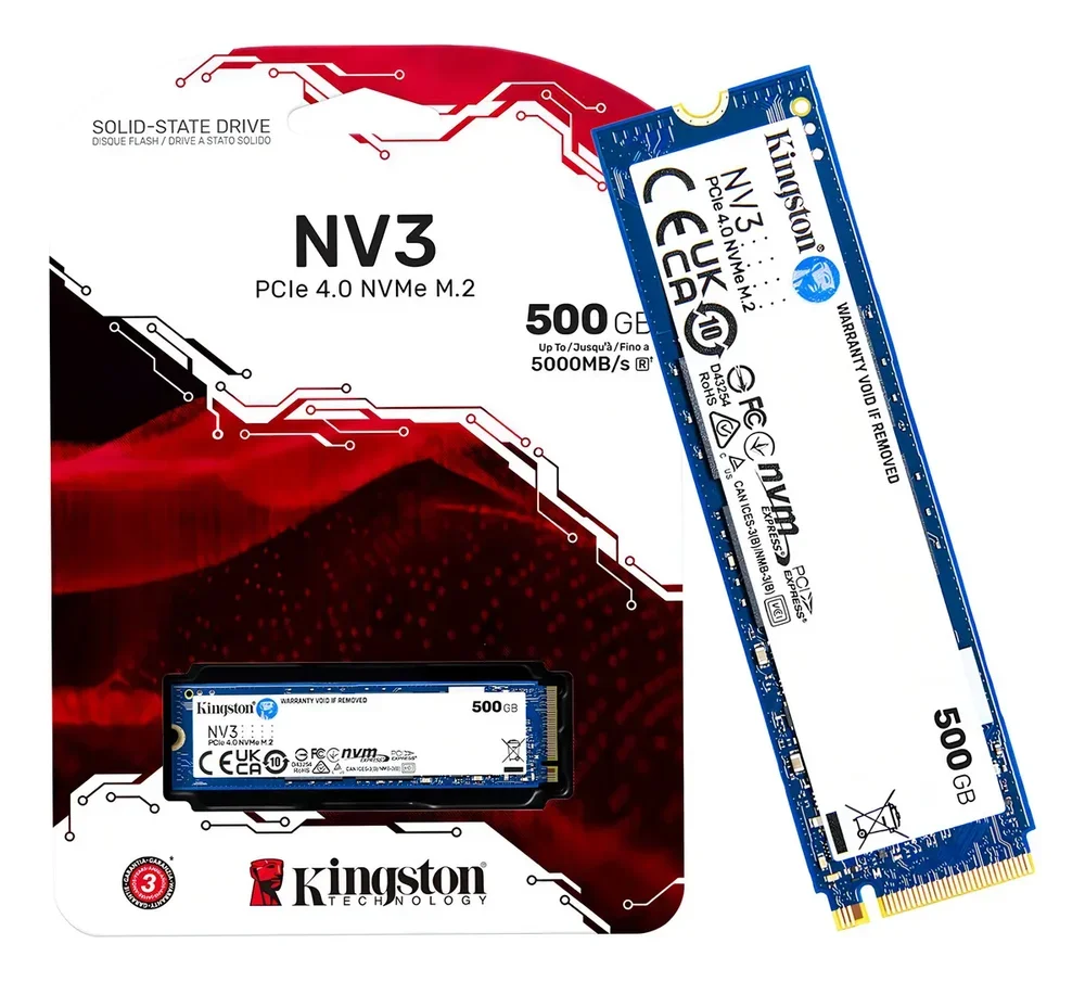 SSD Kingston Nv3 500gb M.2 2280 Nvme Gen4, Rápido E Compacto Para Upgrade De PC Ou Notebook – Snv3s/500g