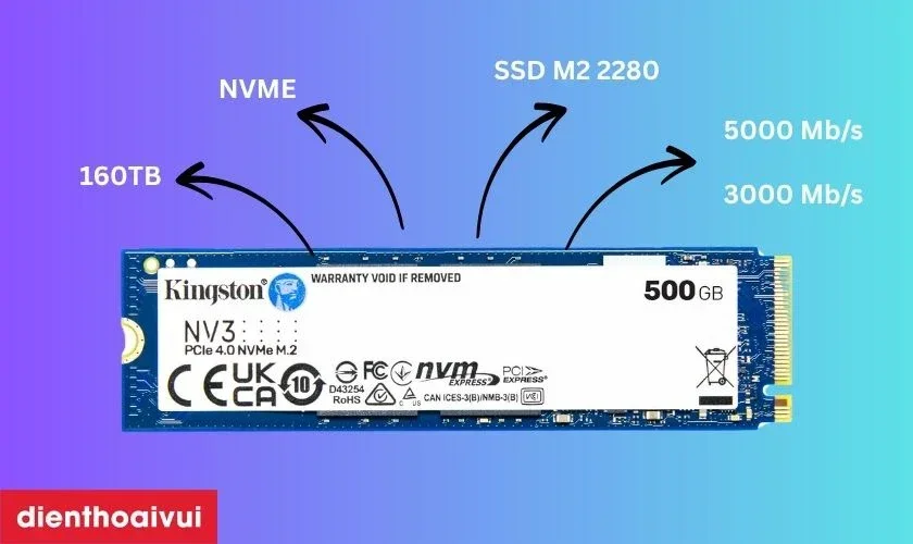 Imagem 2 de 5 do produto SSD Kingston Nv3 500gb M.2 2280 Nvme Gen4, Rápido E Compacto Para Upgrade De PC Ou Notebook – Snv3s/500g
