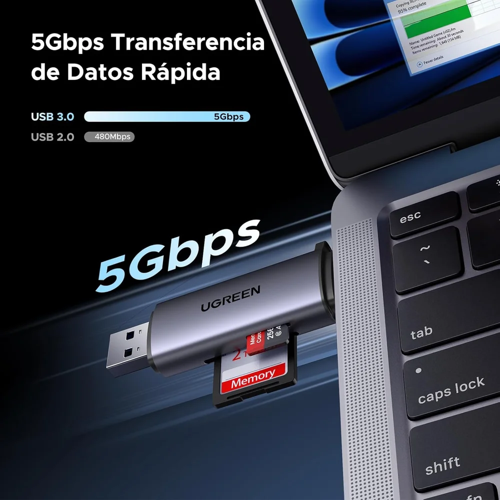 Imagem 5 de 5 do produto Ugreen Adaptador Leitor Cartão De Memória Micro Sd (2 Em 1) Usb C + Usb 3.0 Otg 5gbps Compatível WINDOWS, Mac, Os, Linux, Tab Galaxy, Iphone, Macbook,