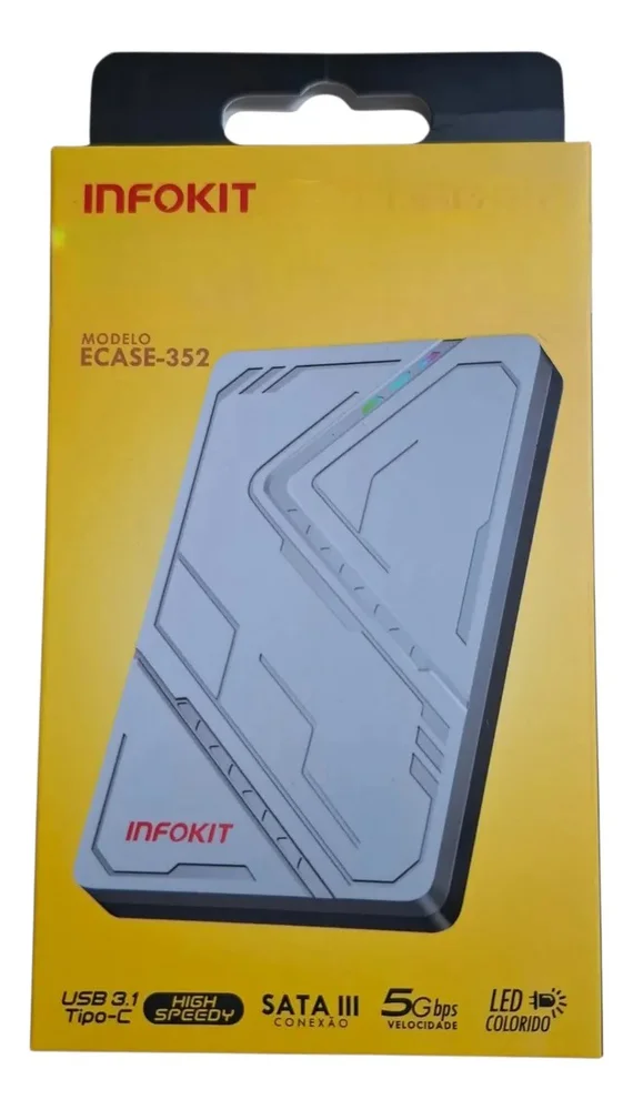 Hd Externo Portátil 500gb Usb C 3.1 Infokit Com LED Ecase-352 Prata Hd Externo Portátil 500gb Usb C 3.1 Infokit Com LED Ecase-352 Prata