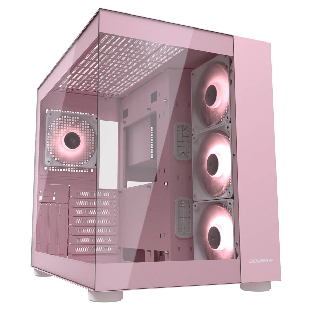 Gabinete Gamer Cougar Fv150 RGB, Micro Atx E Atx, Aquário, 3 Fans, Vidro Temperado, Rosa - 385ka10.0005